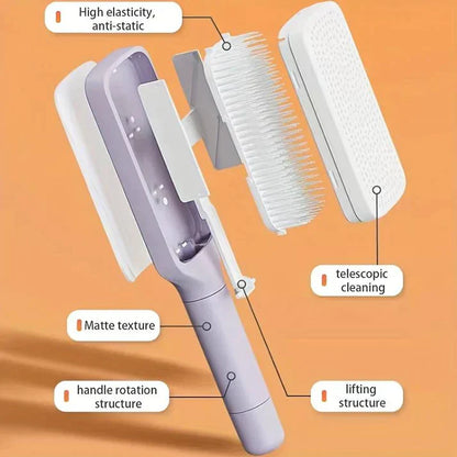 4-in-1 Self-Cleaning Hair Brush – Detangling Anti-Static Massage Comb for All Hair Types