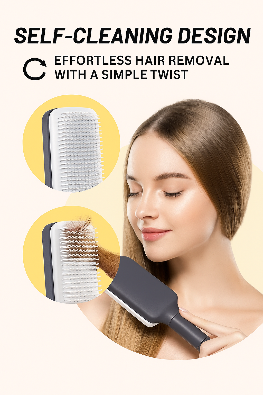 4-in-1 Self-Cleaning Hair Brush – Detangling Anti-Static Massage Comb for All Hair Types
